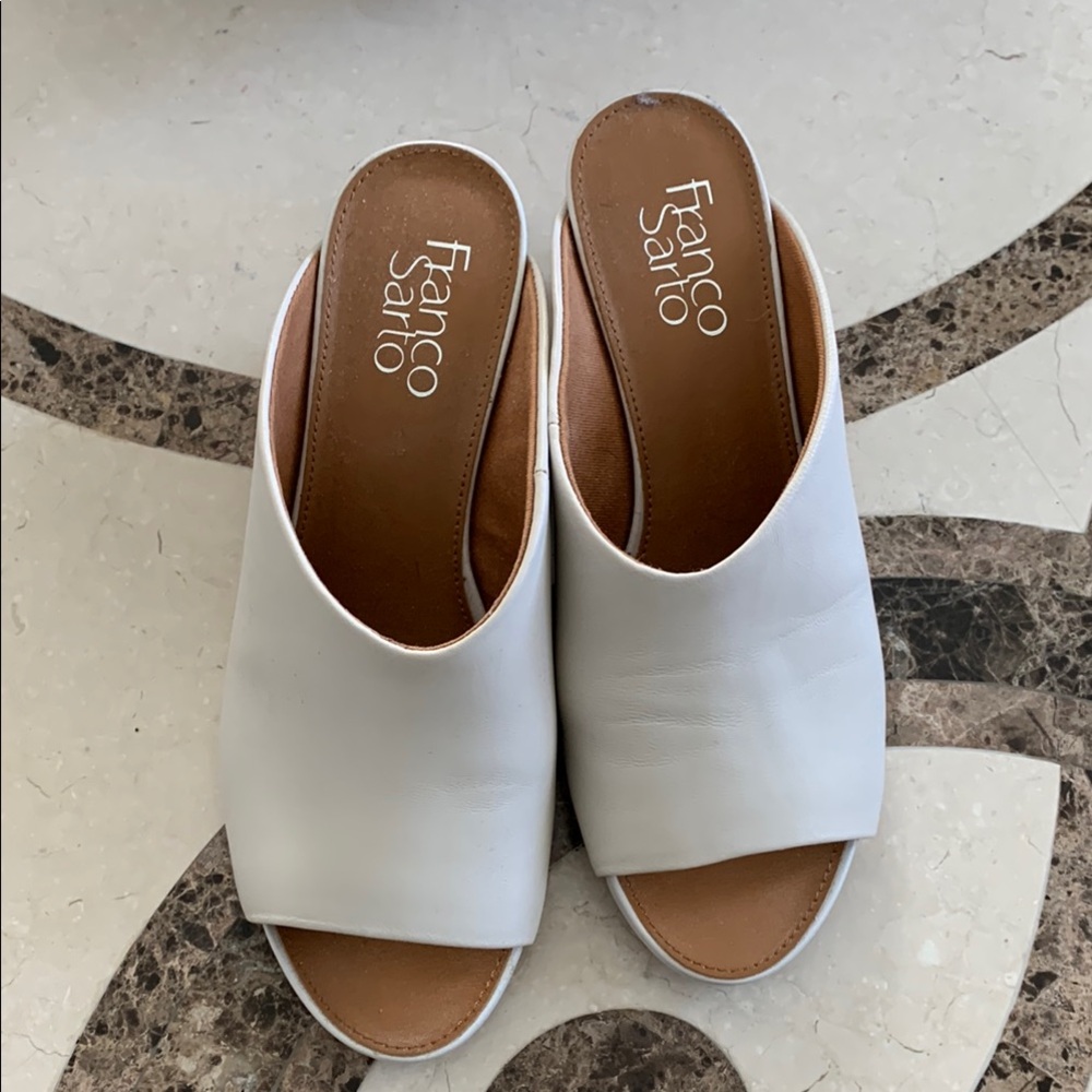 Franco Sarto White Wedge Sandals Sleek Leather